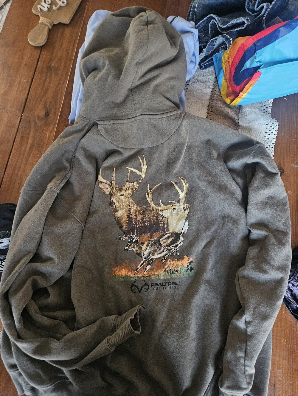 Realtree Olive Green Hooded Sweatshirt with Deer Graphic